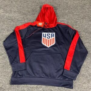 USA Hockey Hoodie Mens M Blue Sweatshirt Pullover Olympics Fleece Performance